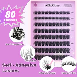 Fablosslashes Self Adhesive Eyelashes 80Pcs Press on Lashes Pre-Glued Reusable Natural Self Adhesive Cluster No Glue No Remover DIY Lash Clusters Kit with Tweezers 10-16MM