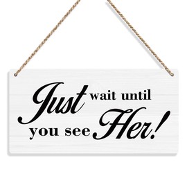 Just Wait Until You See Her Rustic Wedding Signs Wall Hanging Funny Ring Bearer Sign Wedding Accessories Stuff Wall Art Decor Wedding Decorations for Reception Engagement Wedding Ceremony Wooden Sign