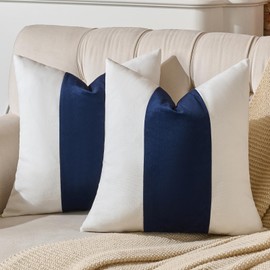 AmHoo Pack of 2 Velvet Panel Cotton Pillow Covers Decorative Pillowcase Cushion for Couch Sofa Bedroom 18 x 18-Inch Navy Blue