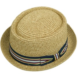 Men's Fancy Summer Straw Pork Pie Derby Fedora Upturn Brim Hat (Small-Medium, Natural)