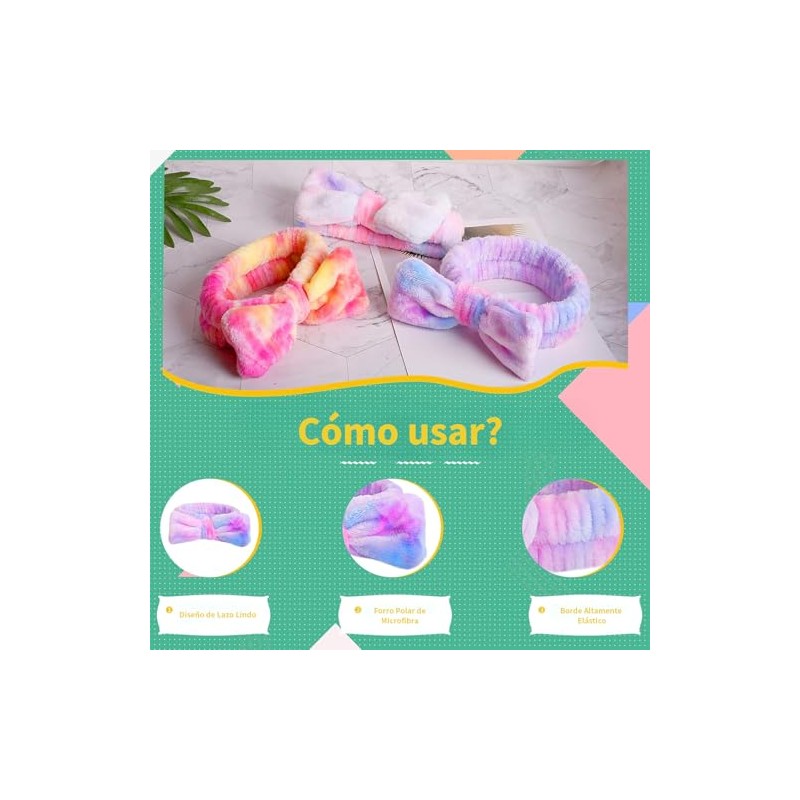 3 diademas de microfibra Triko con moño tie dye desmontable