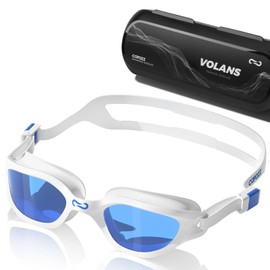 COPOZZ Women's Swim Goggles, Swimming Goggles Anti-fog No Leaking UV Protection for Adult Women - Azure Lens + White Frame