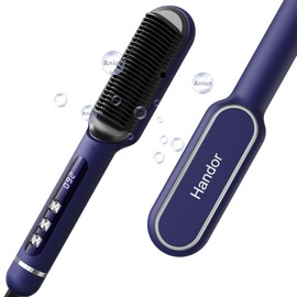 Pro Ionic Hair Straightener Brush for Women - 9 Temp Settings with LED Display, 20s Fast Heat (250°F-410°F), Dual Voltage & Travel Bag for Frizz-Free Salon Finish