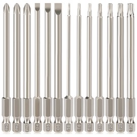 Hakkin Torx Bit Set 13Pcs 100mm Long Torx Phillips Slotted Screwdriver Bits Premium S2 Steel 1/4” Hex Shank Magnetic Long Phillips Cross Head Screwdriver Bits T6 T8 T10 T15 T20 T25 T30 PH2 SL4 SL5 SL6