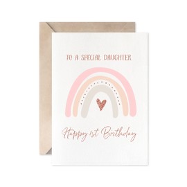 MAGJUCHE Rainbow First Birthday Card For Daughter, Rose Gold Boho Girl 1st Birthday Card From Father Mother
