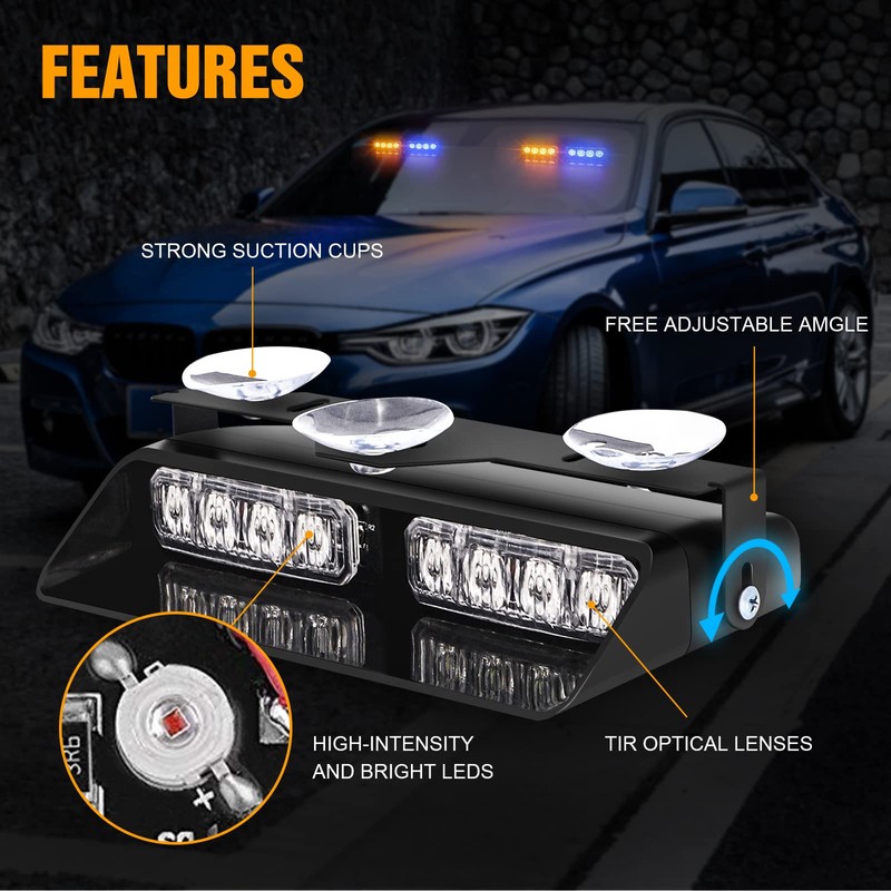 XRIDONSEN 2 in 1 Dash Emergency Strobe Lights Front/Rear Amber