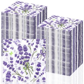 Janlaugh 200 Pcs Purple Lavender Floral Napkins Spring Summer Lavender Disposable Cocktail Napkins Purple Easter Watercolor Blooming Floral Butterfly Disposable Hand Towels for Holiday Party Supplies