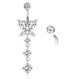 AceFun Bauchnabelpiercing 12mm echte bauchnabelpiercing silber 925 lang Schmetterling Bauchpiercing Schmuck gebogene Barbells Bauch nabelpiercing Premium Sterling Silber für Frauen ihr