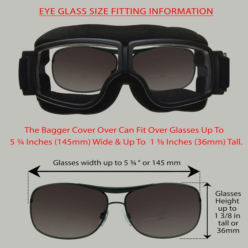 Motorcycle Biker Goggles Over Glasses with Polycarbonate Safety Lenses Memory