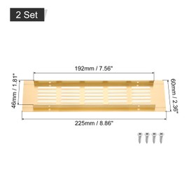 sourcing map Air Vents Cover, 2Pcs 225 x 60mm - Aluminum Alloy Mesh Air Return Vent Cover, Rectangle Louvered Ventilation Grille for Shoe Cabinet Wardrobe (Gold)
