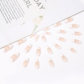 Handcess Coffin False Nails White French Fake Nail Glossy Long Press on Nails Ballerina Acrylic Stick on Nails 24pcs for Women and Girls