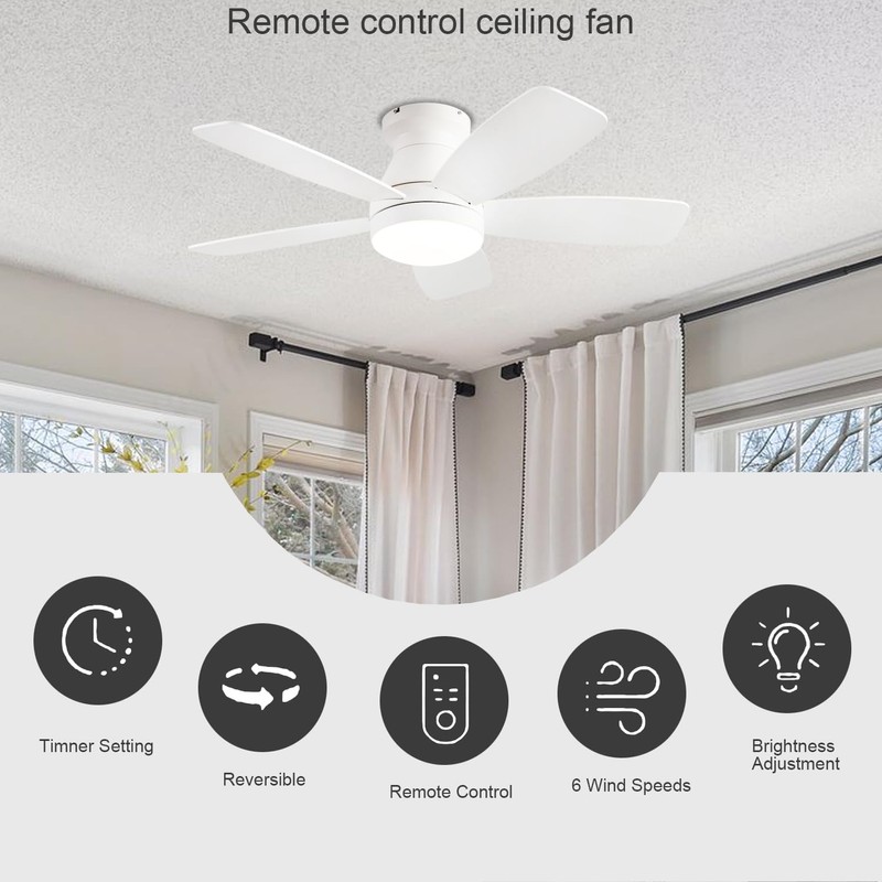 JSAITEE Ceiling Fans with Lights, 42 Inch Low Profile Ceiling