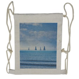 Ambesonne Nautical Drawstring Backpack, Sailing Boat on Ocean, Sackpack Bag