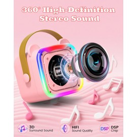 Kids Karaoke Machine with 2 Wireless Microphones, Portable Bluetooth Singing Speaker with LED Party Lights & Echo Effects - Birthday Gift for Girls Boys Ages 3-12, Home Party Music Player(Pink)