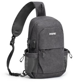 G4Free Canvas Sling Bag Crossbody Backpack Shoulder Bag for Men Women with Anti-theft Pocket & Charge Port (Dark Grey)