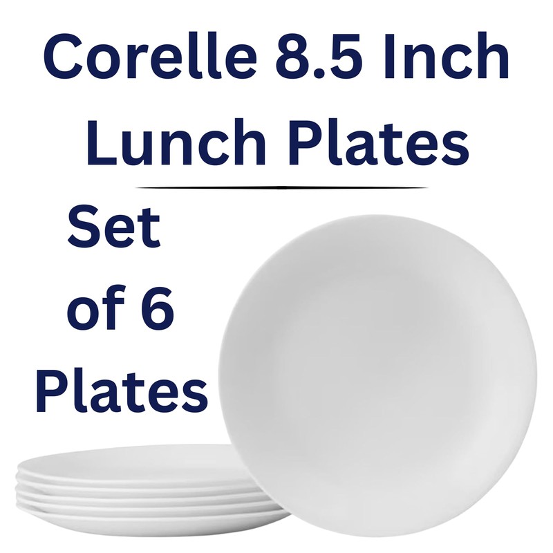Corelle 8.5-Inch Lunch Plates, Set of 6, Lightweight Vitrelle Glass,