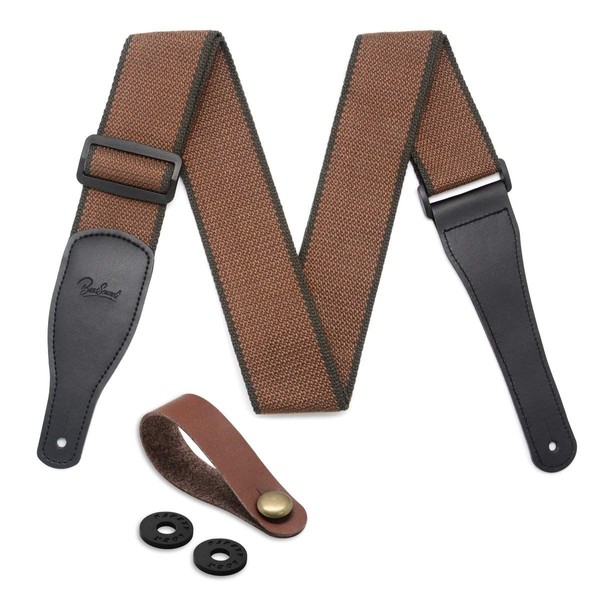 BestSounds Acoustic Guitar Strap, Soft Cotton & Leather Ends Strap for Electric & Bass Guitars come with 1 Button & 2 Locks