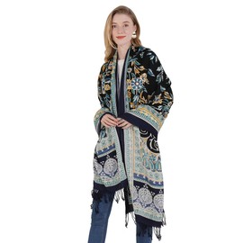 DANA XU 100% Merino Wool Extra Large Pashmina Blanket Travel Scarf Cashmere Wrap for Women Fall Winter Oversize Shawl Floral