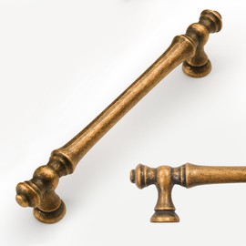 Amerdeco 6 Pack Antique Brass Cabinet Pulls 128mm Hole Center Cabinet Hardware Kitchen Cabinet Handles for Bathroom Drawer Pulls Dresser Pulls AM022