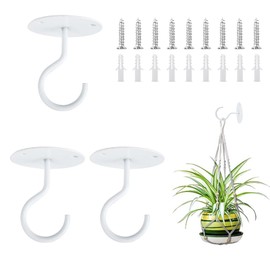 Reagia 3PCS Ceiling Hooks for Hanging Plants, Wall Mount Metal S Plant Hangers with Screws and Anchors for Hanging Plant Baskets, Lanterns, Wind Chimes, Bird Feeder (White)