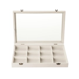 Frebeauty Velvet Jewelry Tray,12 Grid Jewelry Organizer with Clear Lid,Bracelets Holder,Jewelry Display Case with Clasp,Drawer Insert Bangle Brooch,13.8 x 9.5 x 2 Inches,Gift for Women Girls(Beige)