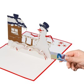 LINPopUp®, Pop Up Christmas Cards, Christmas Card, 3D Cards Christmas, Snowman at the House, N445