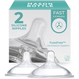 Mason Bottle - Pezones de flujo rápido (más de 6 meses) - Pezones de biberón de silicona, se adapta a cualquier tarro de boca regular, forma natural ancha, sin BPA, no tóxico, fabricado en Estados