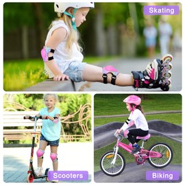 Unicorn Castle Children's Knee Pads Set Inline Skate Protectors 6-in-1 Protective Equipment Children's Elbow Pads Wrist Guards Protectors for 3-8 Years, Rainbow