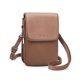befen Genuine Leather Small Crossbody Bags for Women, Woman Cell Phone Cross body Purses Bag with RFID Blocking Card Slots Mocha