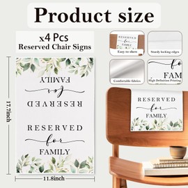ChissNook Reserved Seating Chair Signs, Reserved sign for Family Pew Cloths Seating Placeholder for Church Pews, Wedding Decorations for Reception Parties Celebrations Event (Green, 4 PCS)