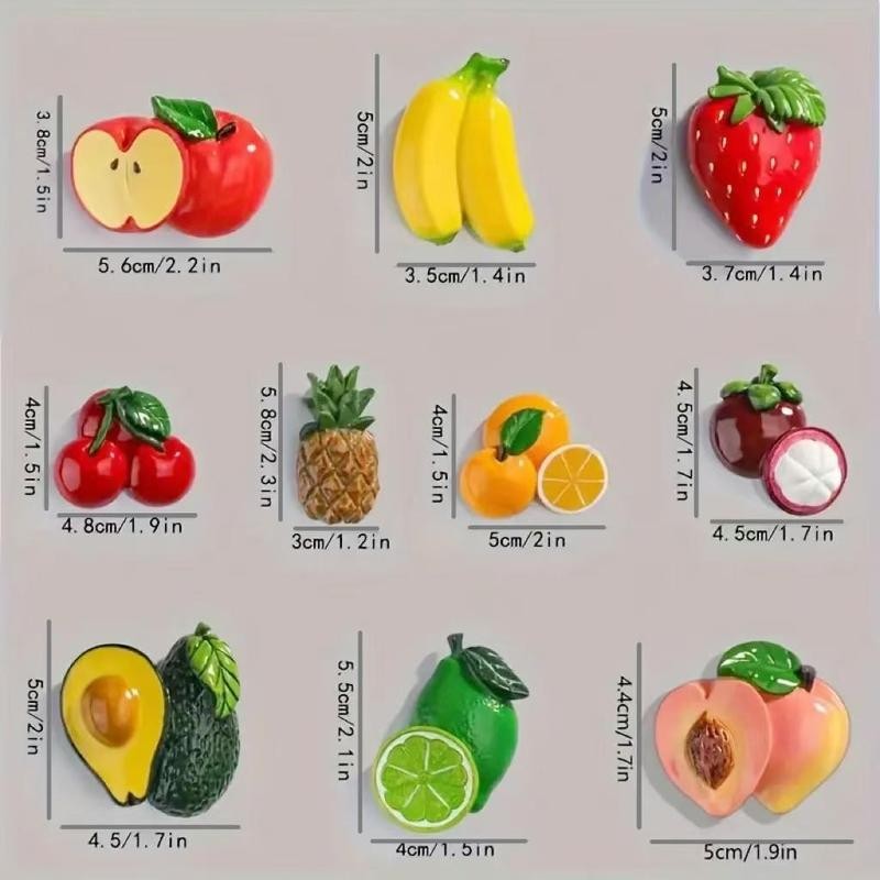 Fruit Shaped Fridge Magnet, 10pcs/set Cute Cartoon Fruit Design Magnet,