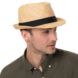 Lipodo Mantigo Trilby Raffia Hat Women/Men - Made in Italy - Made of 100% Straw (Raffia) - Straw Trilby with Plain Hat Band - Modern Unisex Straw Hat - Spring/Summer, natural