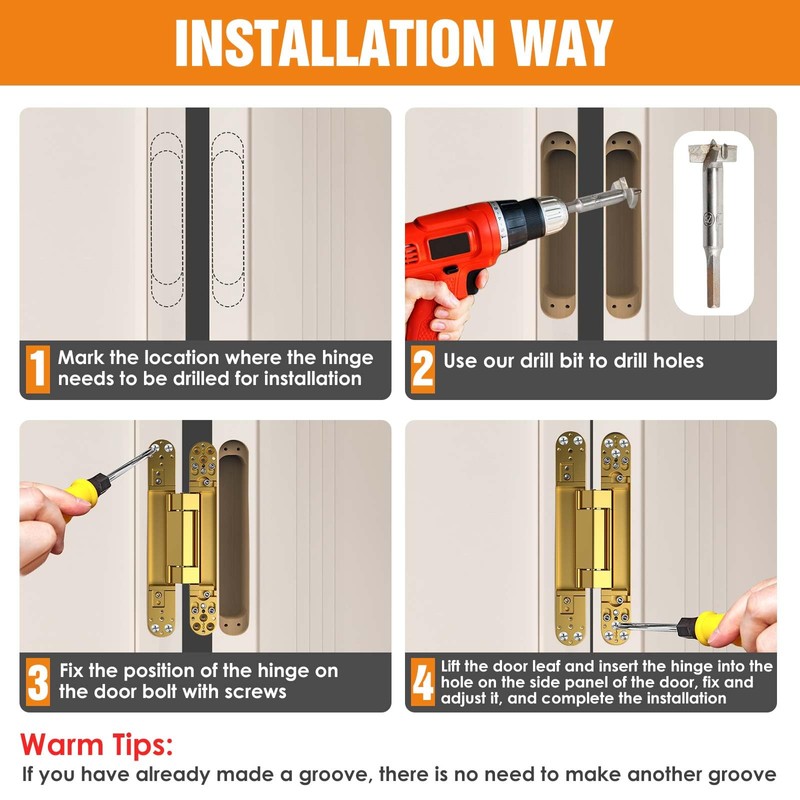 Lipshome 9.7" Hidden Door Hinge/Concealed Hinges,Invisible Hinges,Invisible Door Silent 180