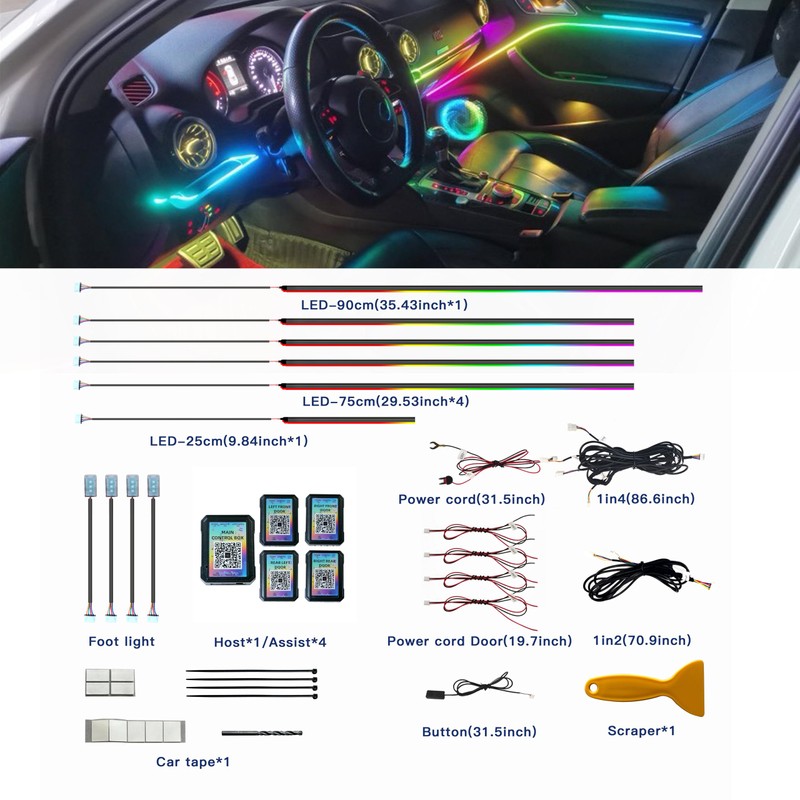 Acrylic Interior Car LED Strip Lights, Dreamcolor 10-in-1 Car Ambient