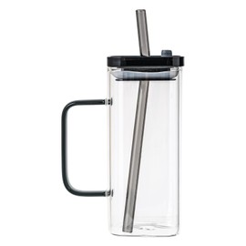 FUENYEJIA Lided straw glass cup, 13 ounce iced coffee cup for juice, milk, coffee, cappuccino, latte, cold drinks, children's drinking water cup (XGB-HS)