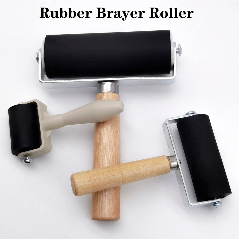 HRJZF 6 Pack Rubber Brayer Roller for Printmaking,Anti Skid Tape