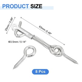 sourcing map 8Pcs 2.5" Cabin Hook Eye Latch, 304 Stainless Steel Spring Hook and Eye Safety Latch Wire Gate Hook and Eye Latch for Wood Window Door Hook
