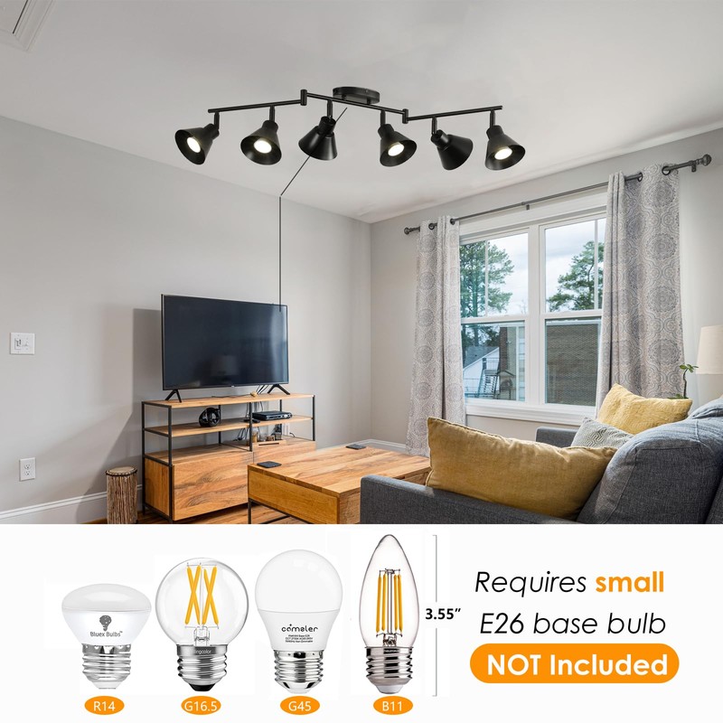vivihobb Black 6 Light Plug in Track Lighting Kit,Modern Plug