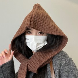 Knitted Balaclava Hooded Hat, Neck Warmer, Earmuffs, Scarf - All-in-One Winter Warmth LF2752 Free Size/Beige 4ea