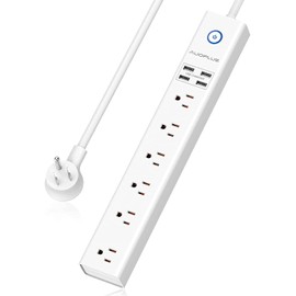 15 Ft Power Strip Surge Protector, 6 Outlets and 4 USB Ports, Flat Plug Power Strips Long Extension Cord with Overload Protection, Wall Mount for Home, Office, Dorm, ETL Listed White