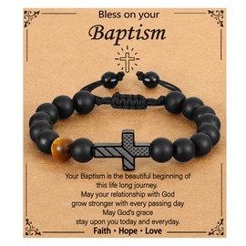 P.BLAKE Baptism Gifts for Boys, Cross Bracelet Catholic Christian Religious Jewelry Gifts for Son Grandson Brother Nephew Teenage Ages