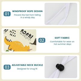 JUPSK Kids Bucket Hat Summer Sun Hat Sun Protection Beach Hat Adventure Safari Hat for Outdoor Summer Play with Adjustable Strap Dinosaur Pattern for 1-4 Years Boys Girls Toddlers Yellow