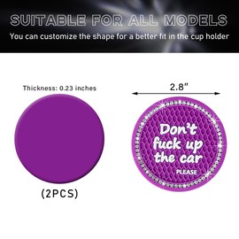 povtii 2 PCS Bling Car Cup Coaster, 2.75 Inch Anti-Slip Crystal Rhinestone Cup Holder Insert Coaster, Anti-Scratch Auto Drink Cup Mat for Women, Universal Interior Car Accessories (Dark Purple)