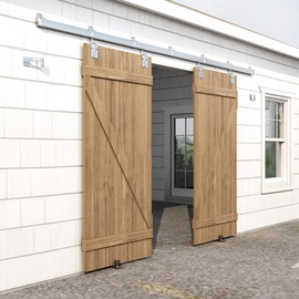 HARDJULAN 10FT Heavy Duty Box Rail Exterior Sliding Barn Door Hardware Kit, 450 lbs Capacity, Black Powder Coated Finish,Kit for Outdoor,Fit MAX 2 X Door Width 60in