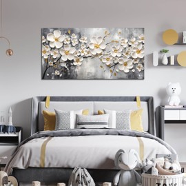 White Flower Pictures Wall Art for Bedroom - Floral Wall Decor for Office Women - Girls Wall Decor for Bedroom Size 24" x 48"