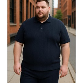 Alix & Belle Men's Big & Tall Knit Polo Shirt & Shorts Set - Textured Cable Knit, Casual Summer Outfit Navy 3XLBT