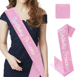 CIEHER Birthday Princess Sash Birthday Sash Birthday Sashes for Women Girls Princess Party Favors Princess Birthday Decorations - Pink Sash