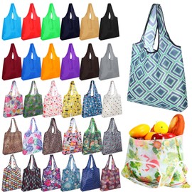 Aliceset 32 Pcs Large Reusable Grocery Bags Bulk Reusable Foldable Shopping Bags Colorful Foldable Shopping Totes Lightweight Storage Pouch with Handles Large Washable Pocket, Machine Washable