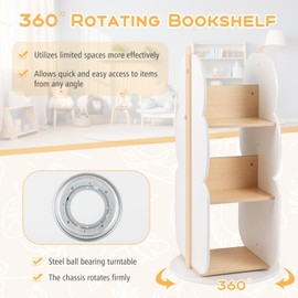 Costzon Kids Rotating Bookshelf, 360° Display Spinning Bookshelf Tower with Side Hook, 3-Tier Corner Book Shelf for Small Space, Floor Standing Revolving Bookcase for Kids Room, Living Room (White)