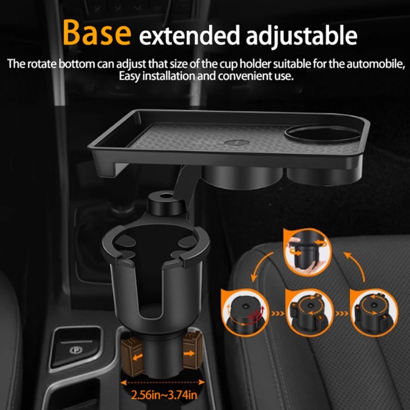 Vehicle-Mounted Multifunctional Water Cup Holder Tray Black Adjustable Cup Holder